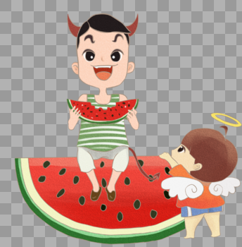 夏天吃西瓜小孩图片素材免费下载