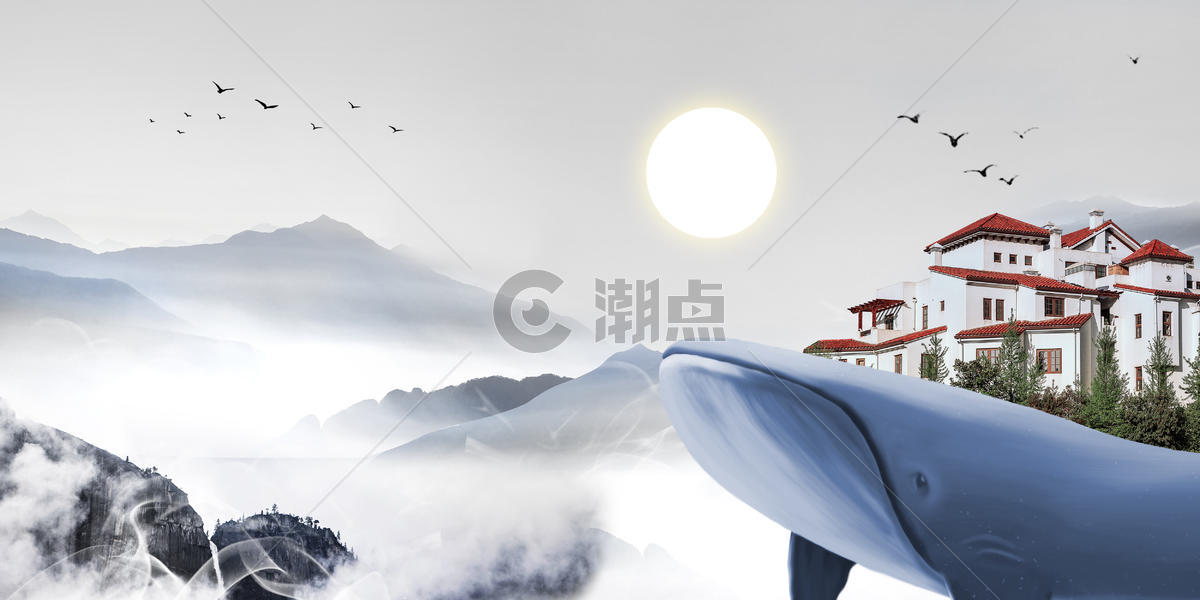 新中式房地产海报背景图片素材免费下载