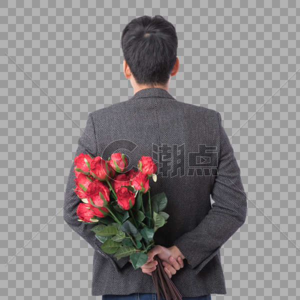 手拿玫瑰花的男性背影图片素材免费下载
