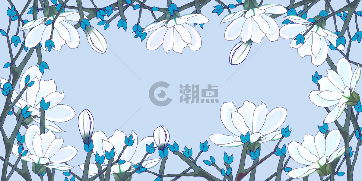 蓝色花卉边框背景图片图片素材免费下载
