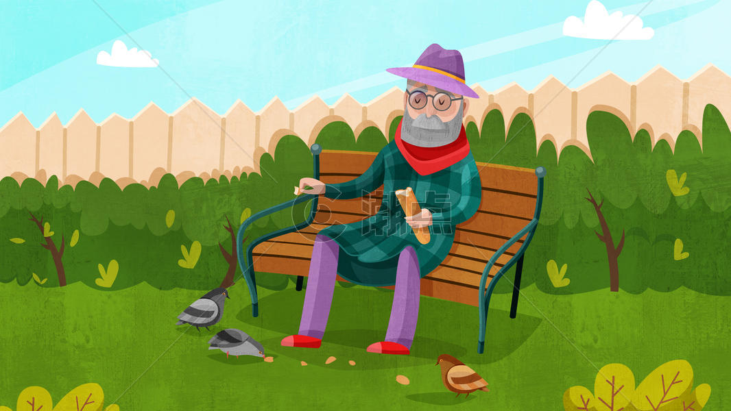 老年人户外生活插画图片素材免费下载