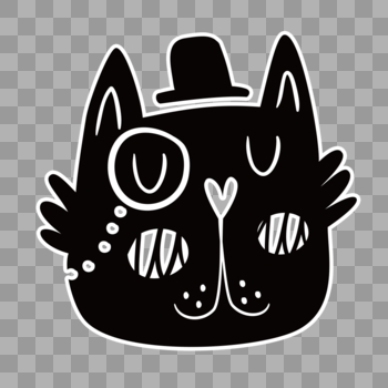 手绘黑白线条可爱猫猫头像图片素材免费下载