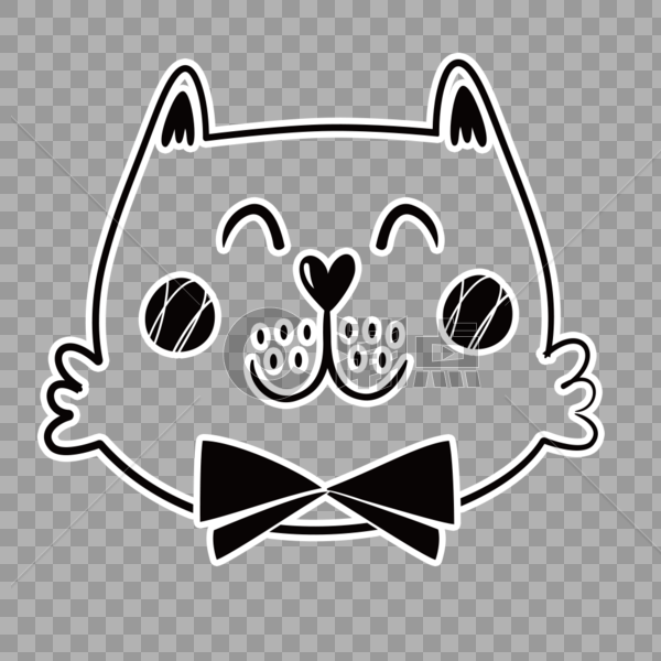 手绘黑白线条可爱猫猫头像图片素材免费下载