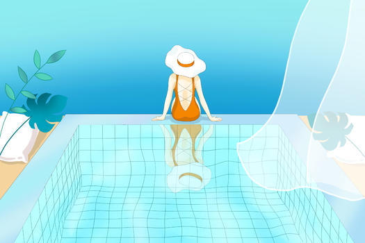 夏天泳池美女图片素材免费下载