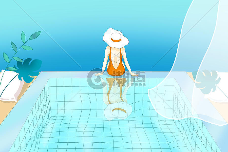 夏天泳池美女图片素材免费下载