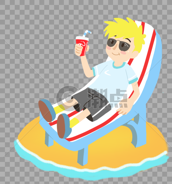 海边沙滩椅晒太阳喝可乐图片素材免费下载