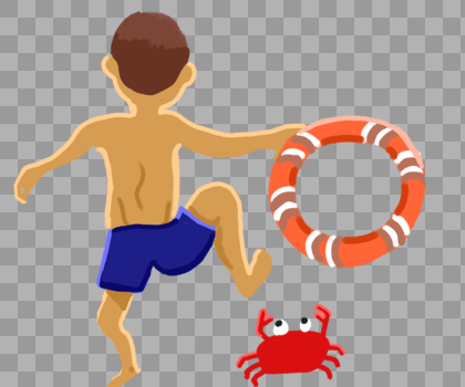 游泳男孩和螃蟹图片素材免费下载