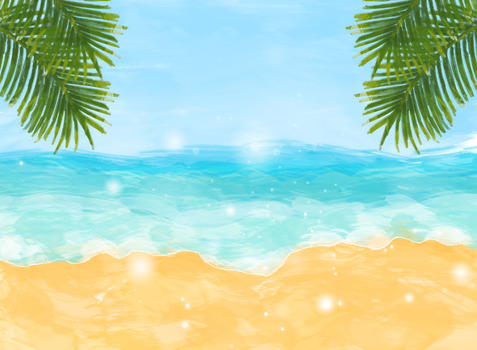 手绘沙滩海洋背景图片素材免费下载