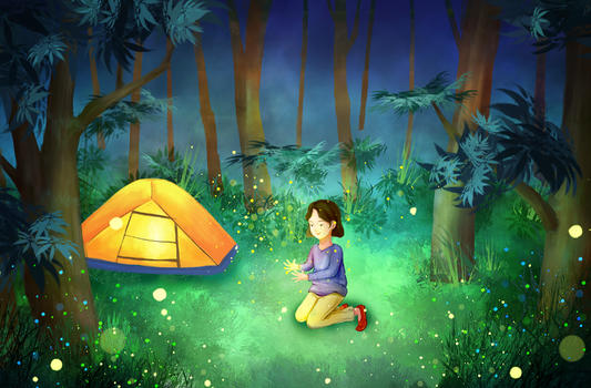 童年夜晚捉萤火虫图片素材免费下载