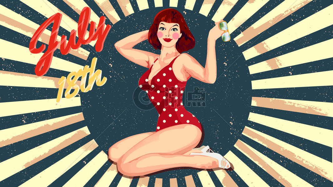 pingirls泳装女郎海报插画图片素材免费下载