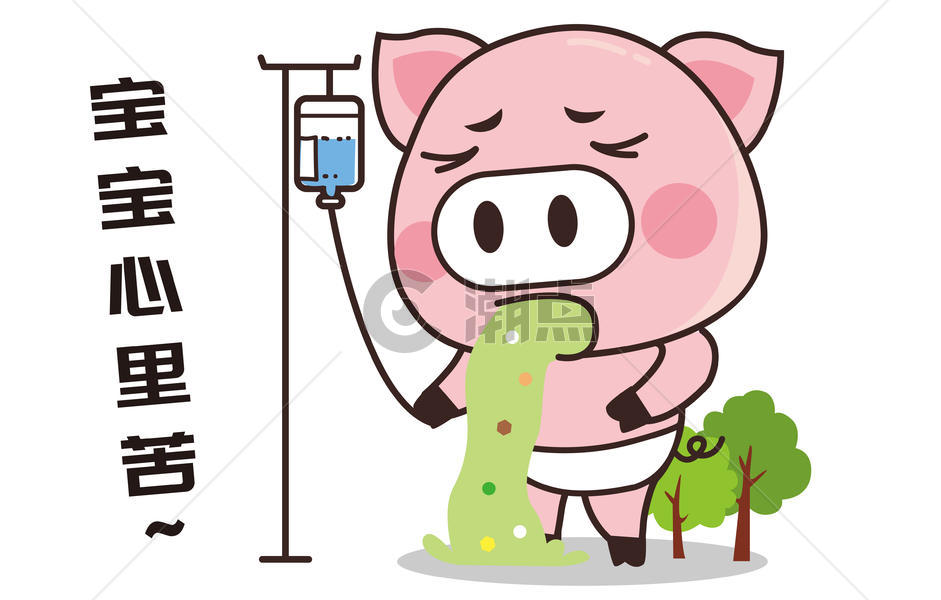 猪小胖卡通形象打点滴配图图片素材免费下载