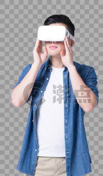 年轻男性体验虚拟现实3D眼镜图片素材免费下载