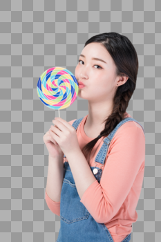 手拿棒棒糖的年轻甜美女生图片素材免费下载