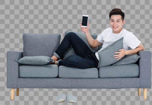 青年男性客厅沙发玩手机图片素材免费下载