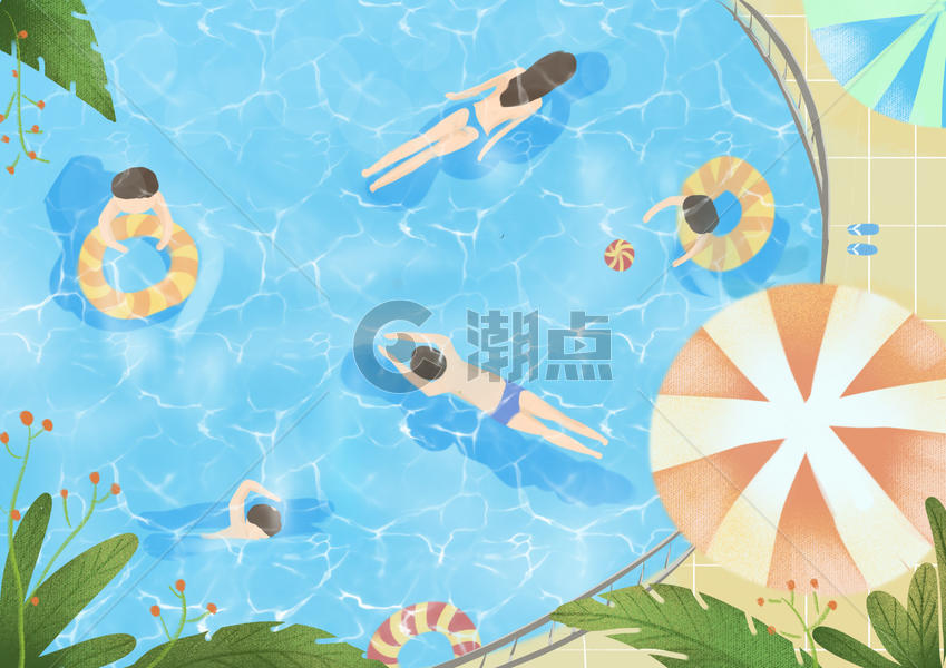 夏日游泳池插画图片素材免费下载