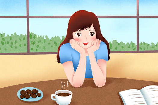 女孩喝下午茶插画图片素材免费下载