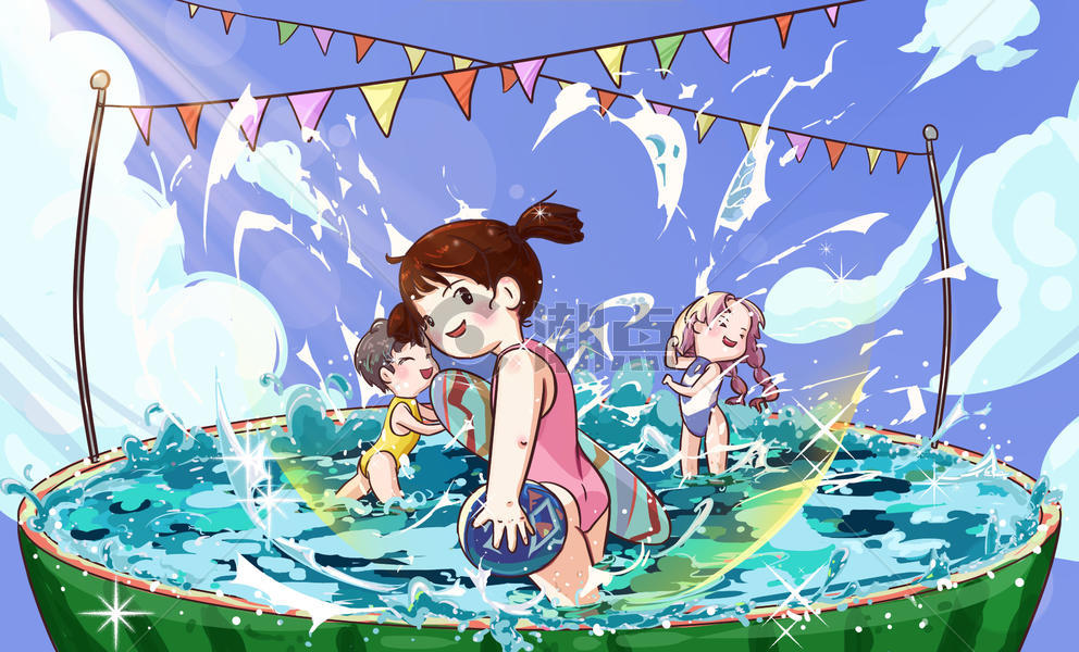 夏日女孩戏水图片素材免费下载