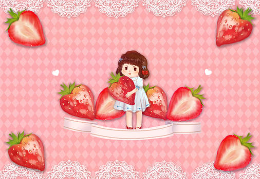 水果草莓可爱女孩背景图片素材免费下载