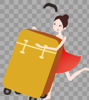 推着行李箱的女孩图片素材免费下载