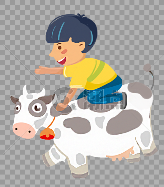 坐奶牛上的男孩图片素材免费下载