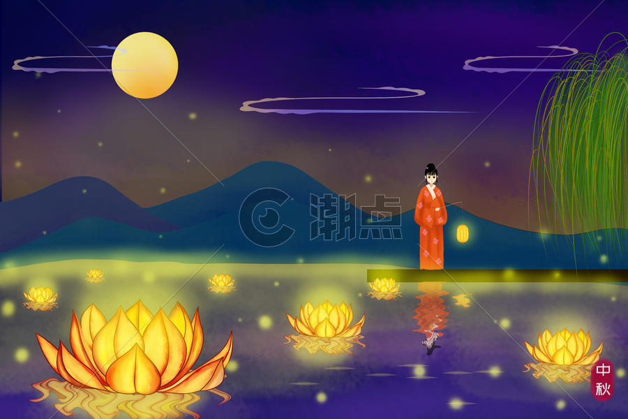 中秋节赏月插画图片素材免费下载