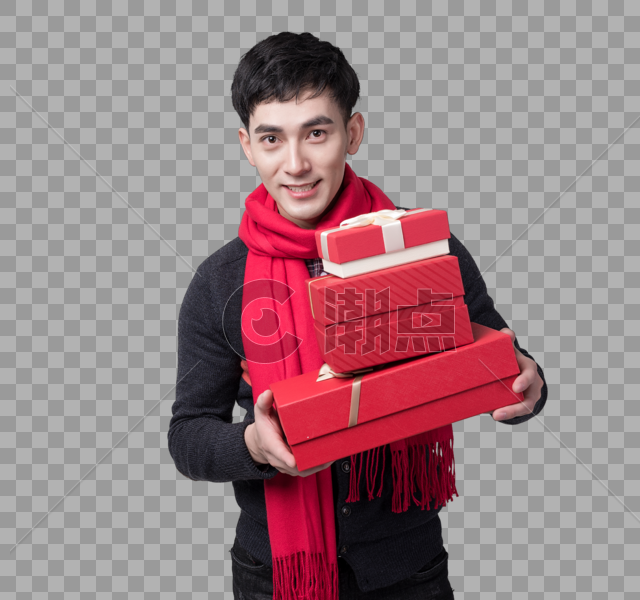 新年喜庆男士人像抱着礼物盒图片素材免费下载