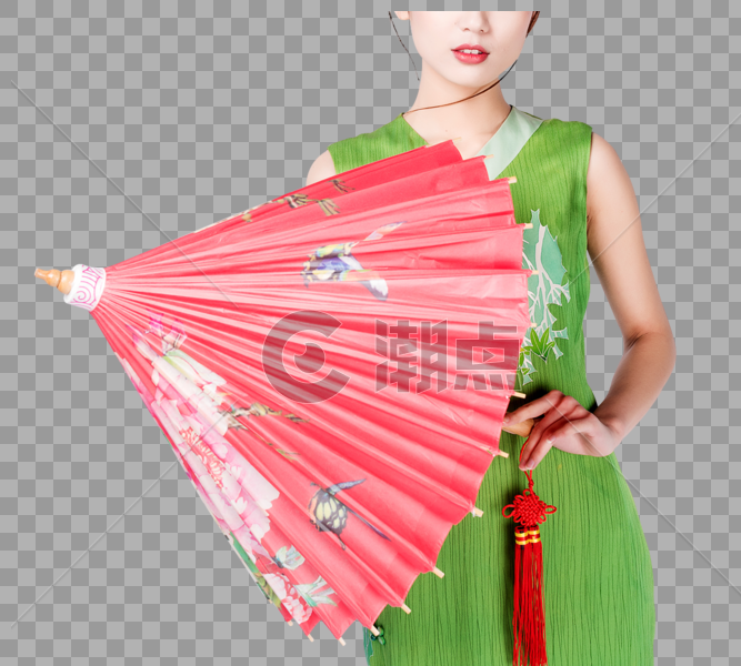 手持红色油纸伞的旗袍美女图片素材免费下载