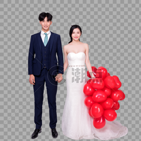 情侣婚纱手持爱心气球动作图片素材免费下载