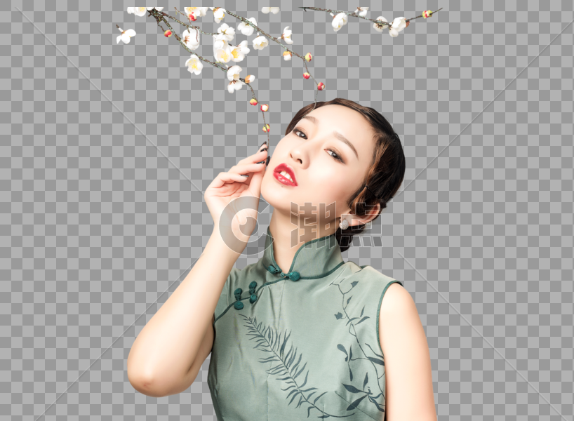 梅花树下的旗袍美女图片素材免费下载