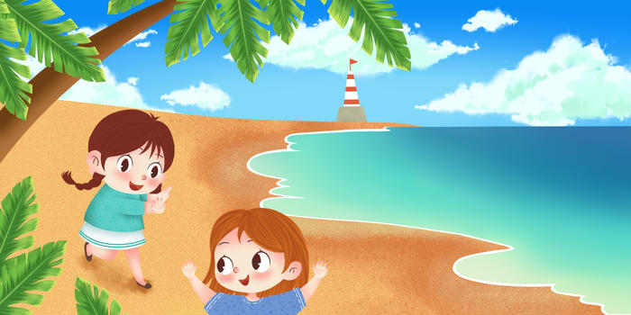 海边玩耍的孩子图片素材免费下载