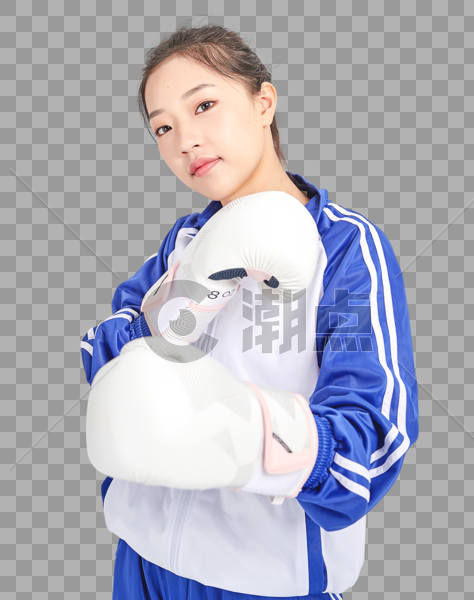 女高中生戴着拳击手套强大力量概图片素材免费下载