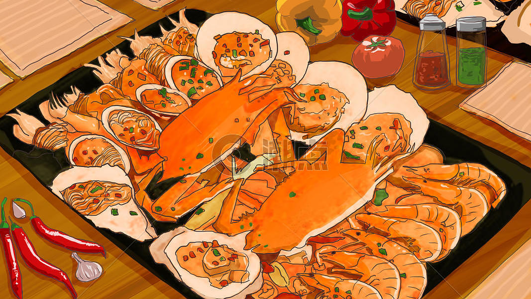 夏季海鲜美食插画图片素材免费下载