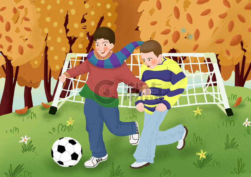 立秋室外踢足球插画图片素材免费下载