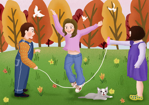 童年小伙伴跳绳游戏图片素材免费下载