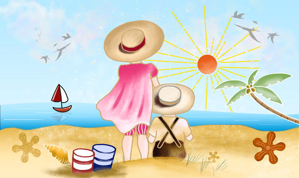 沙滩旅行插画图片素材免费下载