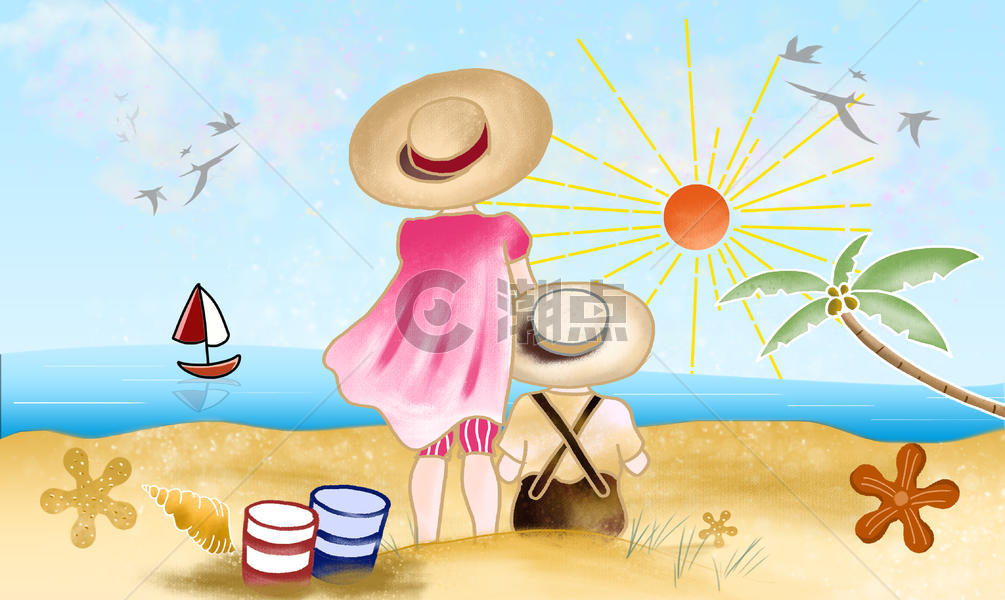 沙滩旅行插画图片素材免费下载