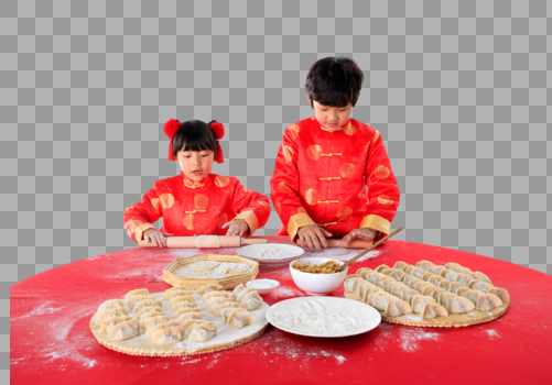 新年孩子们在包饺子图片素材免费下载