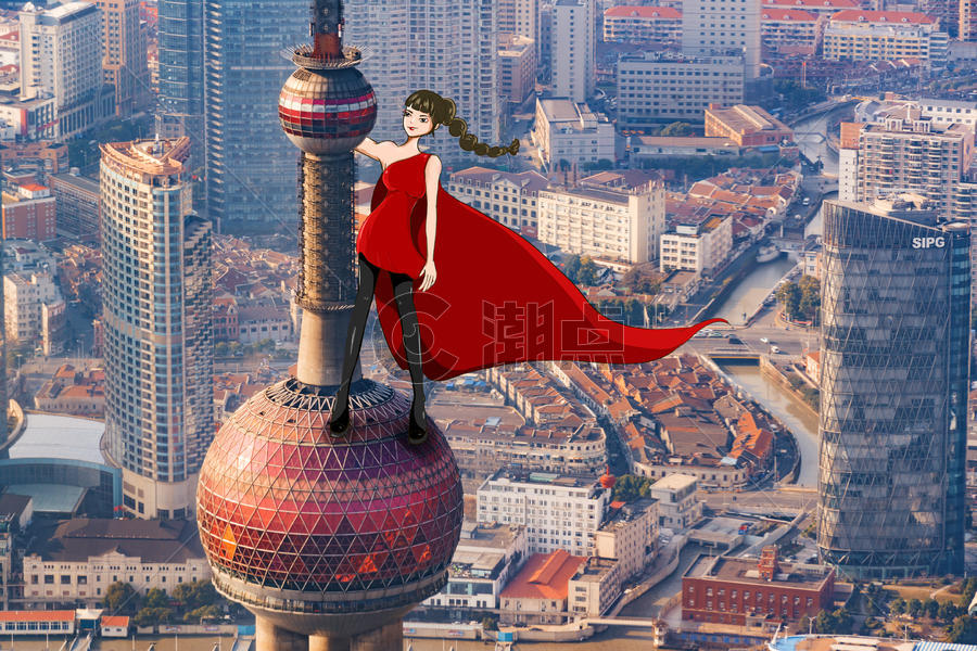 摩天大厦女巨人图片素材免费下载