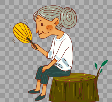 老奶奶坐着木桩图片素材免费下载