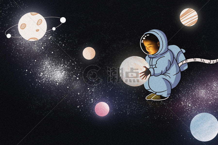 可爱宇航员创意摄影插画图片素材免费下载