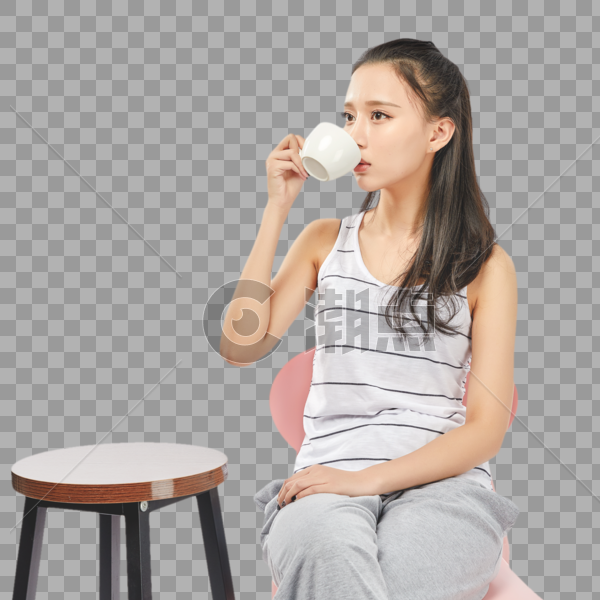 青年女性喝茶喝咖啡图片素材免费下载