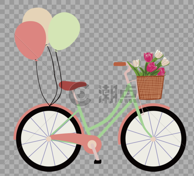 自行车鲜花气球图片素材免费下载