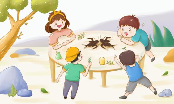斗蟋蟀的小孩图片素材免费下载