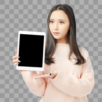 年轻女孩平板电脑展示动作图片素材免费下载