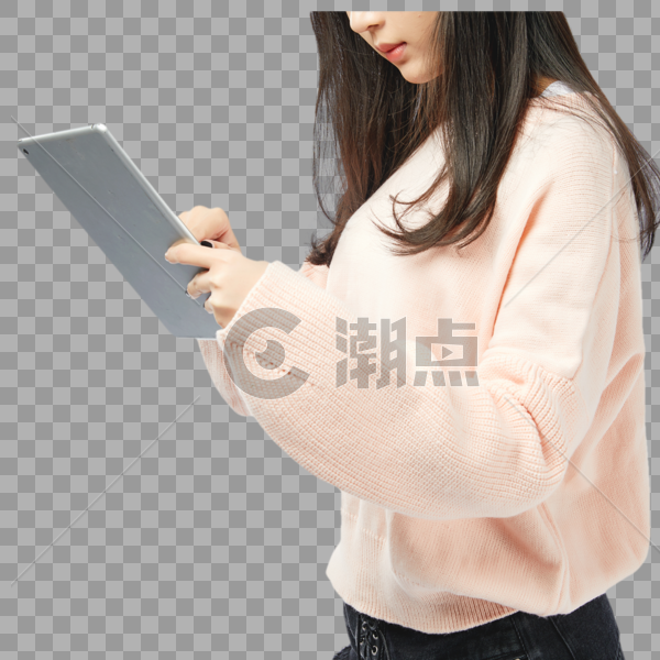 年轻女孩使用平板电脑动作图片素材免费下载