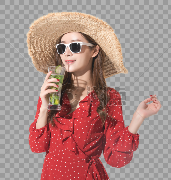 时尚女性夏日喝饮料图片素材免费下载