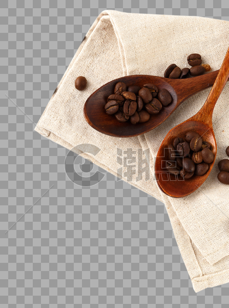 放在麻布上的木勺和咖啡豆图片素材免费下载