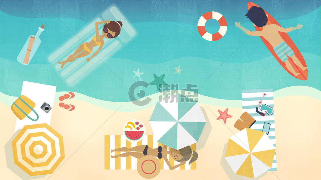 海滩度假惬意插画副本图片素材免费下载