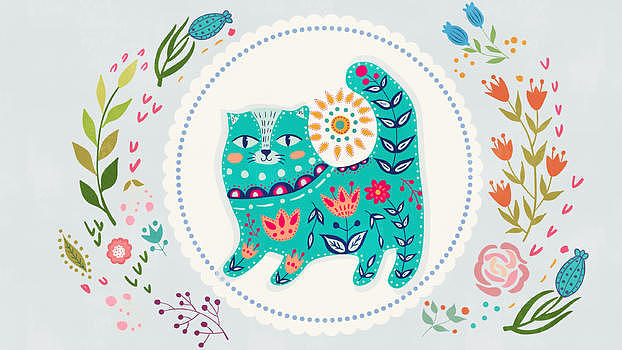 清新动物猫咪花环围绕插画图片素材免费下载
