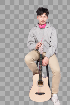 坐在椅子上拿着吉他的年轻男生图片素材免费下载
